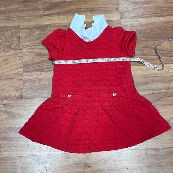 Janie and Jack Kids Red White Collar Short Sleeve quilted heart Dress Size 3 - Picture 7 of 9